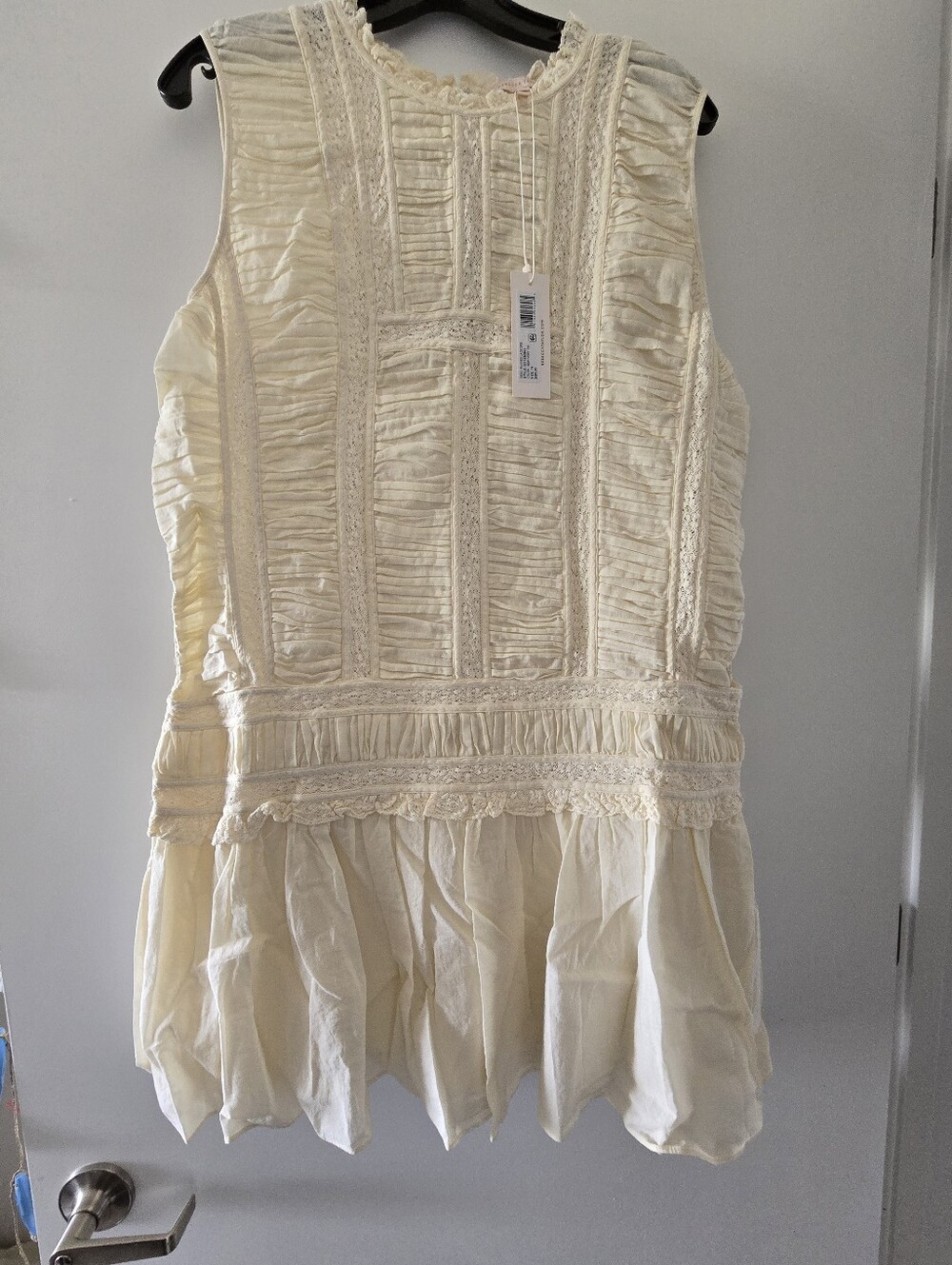 Rebecca Taylor Size 16 Sleeveless Cream Lace-Trim Dress